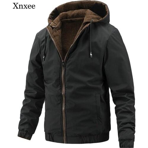 Casual Solid Double Face Jacket Men Streetwear Corduroy Mens Jacket New Winter Sports Outwear Hoodied Jackets Men Clothing