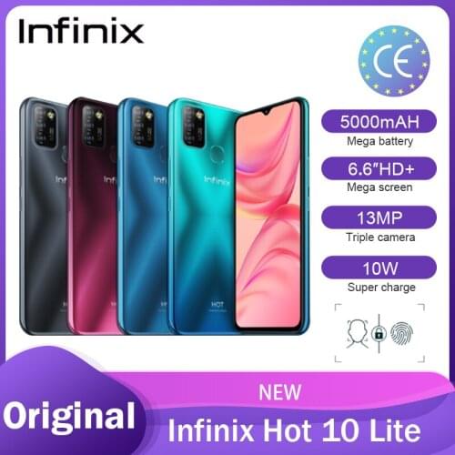 Infinix Hot 10 Lite Smartphones 6.6"HD+ Waterdrop Display 5000mAh 13MP Triple Camera 8MP Selfie Camera Fingerprint & Face Unlock