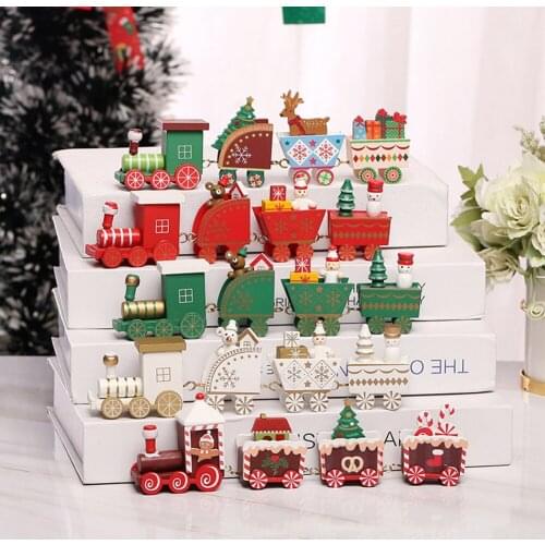 Christmas Wooden Train Ornament Festive Desktop Shop Window Cartoon Santa Elk Craft Kid Toy Gift Home Party Decor