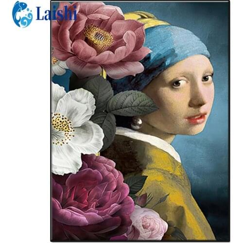 DIY Creative girl with pearl earrings Diamond Painting Full Square/Round Drill Diamond Embroidery Rhinestone Mosaic Home Decor