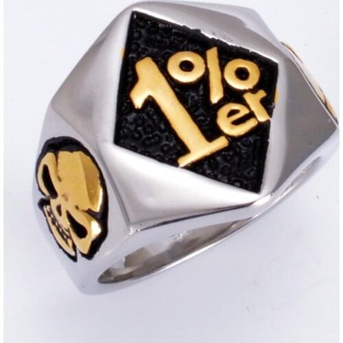 Silver color Gold color Mens 316L Stainless Steel 1%ER Motorcycle Club Skull Biker Ring US Size 7-15