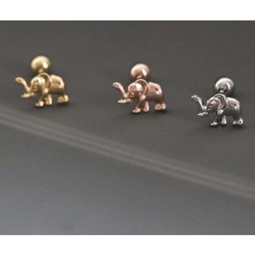 1 PCS Cute Mini Small Elephant Shape Ear Cartilage Stud Cuff Earring Trendy Gold Color Stainless Steel Screw Bar Ear Jewelry