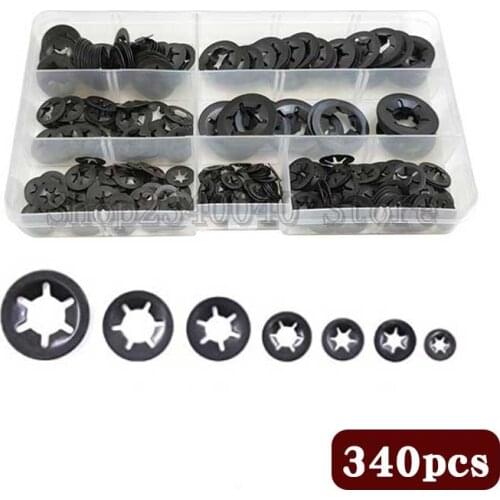 340pcs Internal Tooth Starlock Washers Assortment Kit Push On Speed Clips Fasteners Assortment Kit Quick Speed Locking Washers