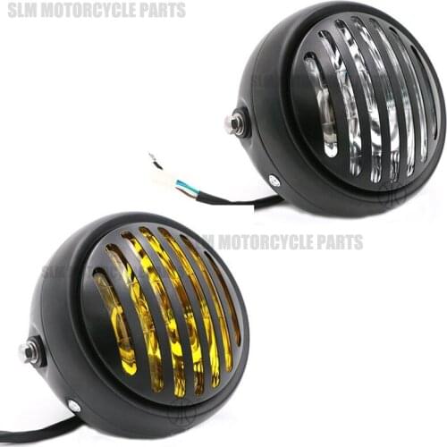 Universal 6.3 Inch Motorcycle Headlight Silver Color with Chrome Grill Style for Harley Cafe Racer