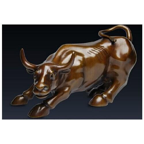 Xd 003426 China Bronze Copper Art Sculpture Wall Street Fengshui Ox Bull Cattle Cow Statue