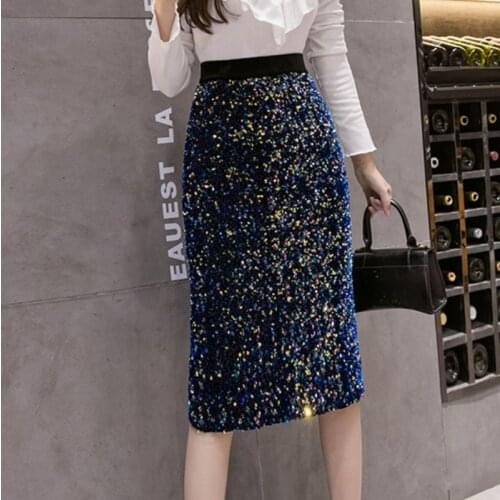 Sequin skirt women long skirts for women skinny skirt skirts womens midi blue sequined skirt