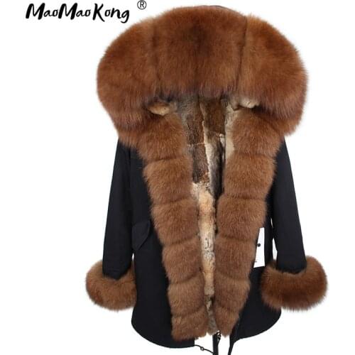 2020 MaoMaoKong natural real Rabbit Fur liner women parkas natural fox fur Hooded winter Jacke coat long fur Parka outerwear