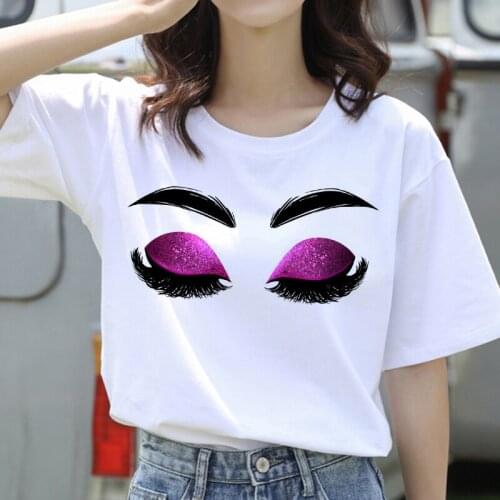 Women Eyelash Pink Art T shirt Girl Camiseta Maquillaje Koszulki Makeup Hipster Graphic Tshirt Female Tumblr T-shirt