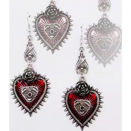 40GB Punk Rock Bat Vintage Silver Lolita Gothic Evil Eye Red Heart Drop Earrings for Women Halloween Cosplay Jewelry