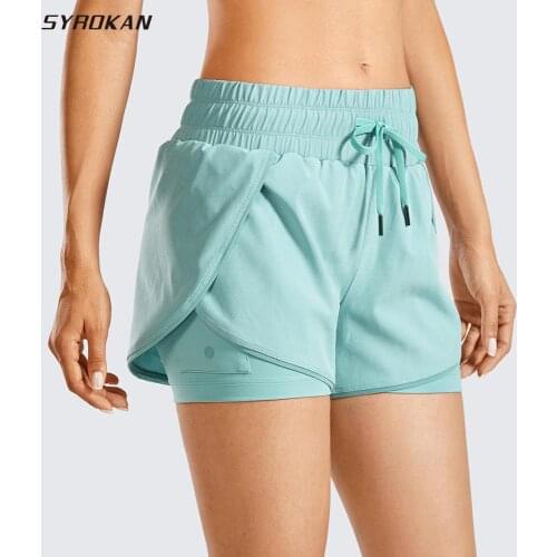 SYROKAN Workout Running Shorts Women with Liner 2 in 1 Athletic Sports Shorts with Zip Pocket- 3 inches