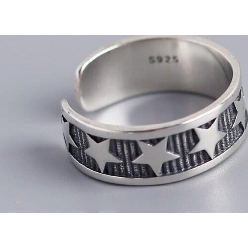 Trendy 925 sterling silver rings for women,Minimalist Geometric Wide Surface Star vintage Finger Ring,party engagement jewelry