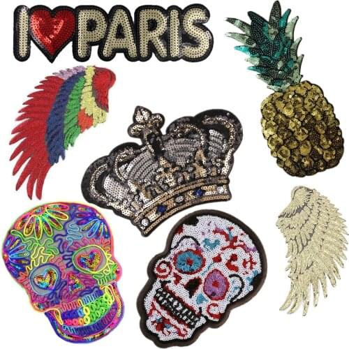 1Pcs Big Patches Sequin 3D Sticker Stickers Wings Rose Embroidery Motif Applique Garment Kids Women DIY Clothes Badge