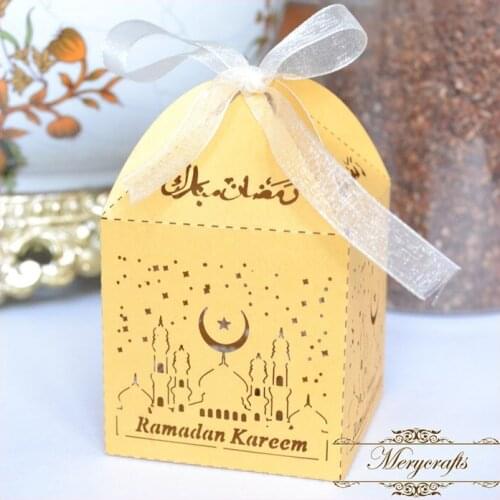 2017 Hot Sale 50pcs\Lot Ramadan Festival Decoration Supplies Customizable Wonderful Design Laser Cut Favor Box With Free Ribbons