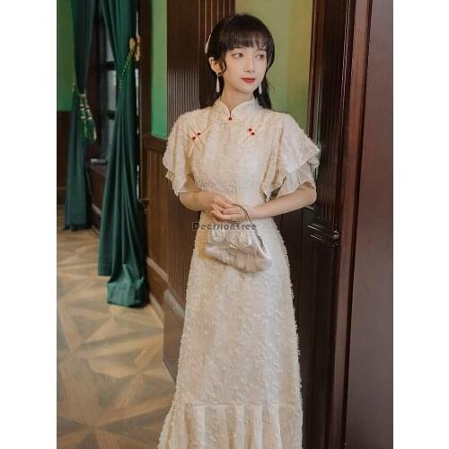 2021 chinese female satin dress elegant qipao flower print vintage cheongsam dress vestidos elegant formal dress party qipao