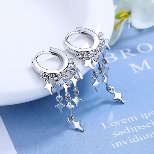2021 Fashion long 925 Sterling Silver tassels Earrings For Women Creative Star Vintage Hoop Ear Jewelry Girl Birthday Gift