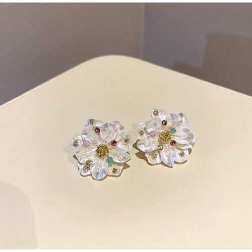 2021 New Korean Fashion Sweet Graceful Elegant Acrylic Big Flower Stud Earrings for Women Girls Simple Geometric Earring Jewelry