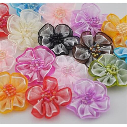 40pcs Organza Ribbon Flowers Bows 2tone Wedding Sewing Craft Decoration B008