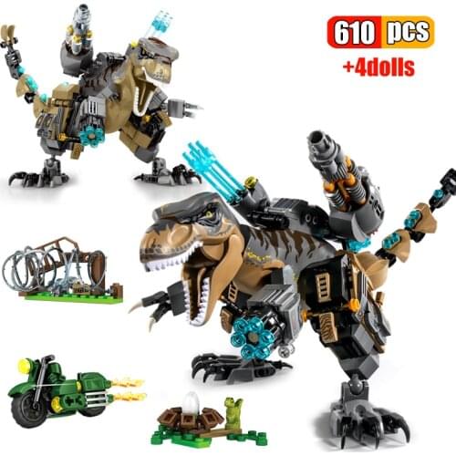 610Pcs Creative Mechanical Mech Tyrannosaurus Building Blocks Jurassic Dinosaur World Chase Weapon City Figures Bricks Toys Kids