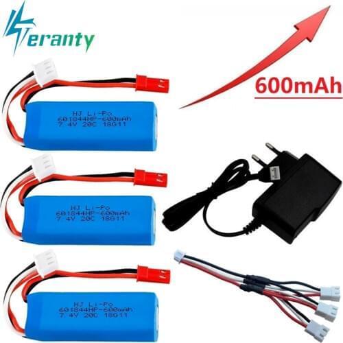 7.4V 600mAh Lipo Battery with 7.4v Charger Sets for WLtoys K969 K979 K989 K999 P929 P939 RC Car Parts 7.4v 2s Battery Toys Cars