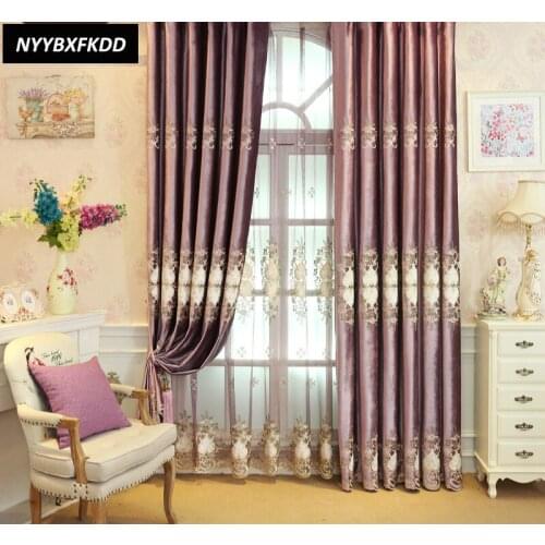 Purple Color Velvet Gold Thread Velvet Blackout Curtains Living Room Bedroom Curtains Velvet Embroidered Curtains Tulle