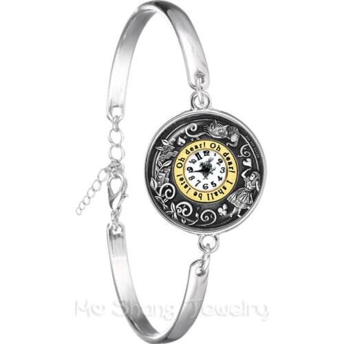 Alice in Wonderland Bracelet Handmade Classic 18mm Glass Cabochon Silver Plated Charm Bangle For Women Gift