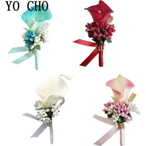 YO CHO Corsage Boutonniere Pin Wedding Corsage Boutonniere for Groom Bridesmaid Flower Calla lily Buttonhole Men Wedding Witness