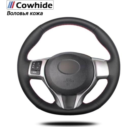 Handsewing Black Genuine Leather Steering Wheel Covers For Toyota Yaris 2012 2013 2014 2015 2016 2017 2018