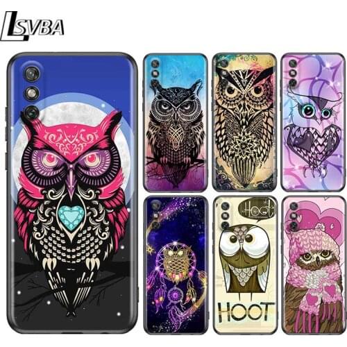 Animal Owl Art for Huawei Y9A Y9S Y9 Y8S Y8P Y7P Y7 Y6 Y5P Y5 Lite Pro Prime 2020 2019 2018 2017 Black Phone Case
