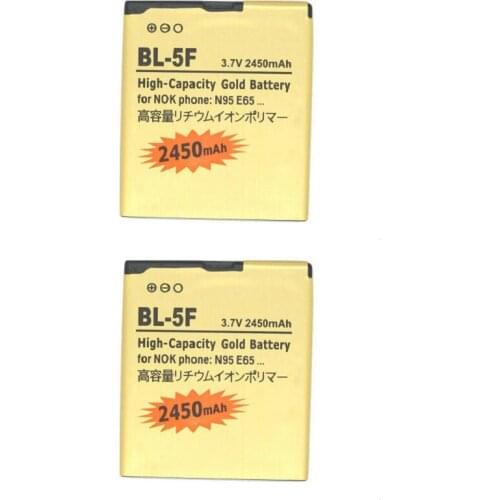 Ciszean 2pcs/lot BL-5F BL 5F BL5F Gold Replacement Battery For Nokia N95 N93 N93i N96 N98 N99 E65 6210 6290 6210S 6210N 2450mAh