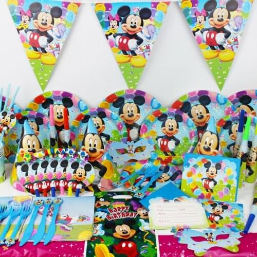 Disney Children Party Supplies Mickey Mouse Minnie Theme Birthday Decoration Kid Boy Festival Tableware Paper Cup Hat Plate Fork