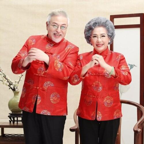 Men Women Traditional Chinese Style Tang Suit Fashion Hanfu Sets Elderly Couples Tops Retro Qipao Coat Elegant Oriental Clothing