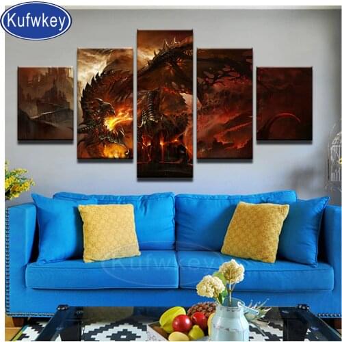 Movie Fire dragon 5d diamond painting full drill painting crystal diamonds mosaic cartoon painting diamond embroidery 5 pcs