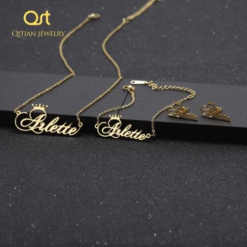 QItian Customized Stainless Steel Name Necklaces Personalized Letter Choker Necklace Pendant Jewelry
