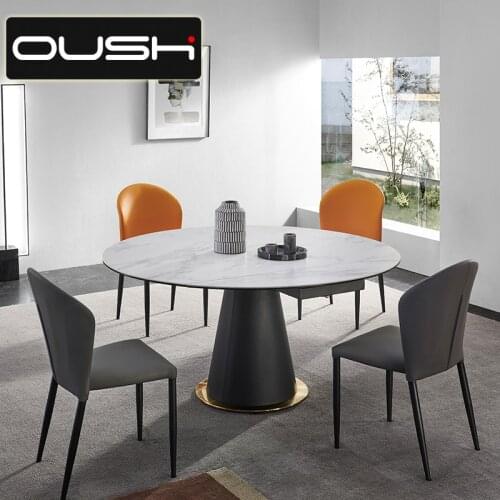 Rock plate dining table variable round table modern simple small family telescopic rotation light luxury round designer dining