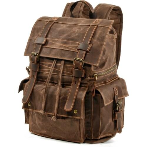 Outdoor Classical Waterproof Canvas Rucksacks Leather Men Women Backpack Travel Bag Large Waxed Teenagers Laptop Backpacks