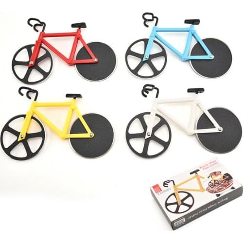 Mini Baking Accessories 4 Colors Optional Stainless Steel Bicycle Design Pizza Cutter Fashionable Pie Cutter Pizza Wheel Cutter