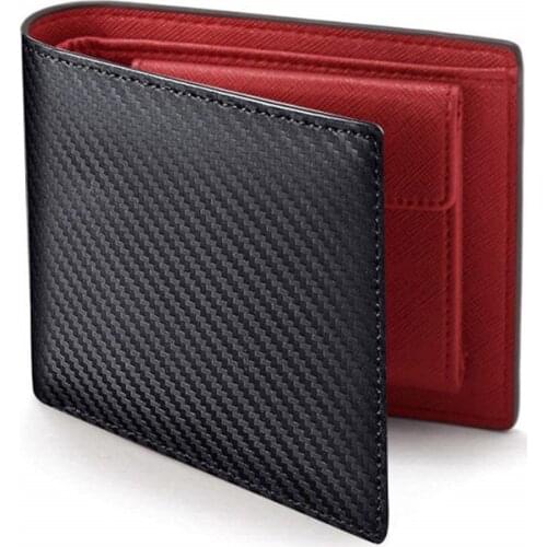 2021 Fashion Carbon Fiber Mens Leather Wallet Casual Two-fold Leather Long Wallet Womens Multi-Card Change Pocket Short Wallet