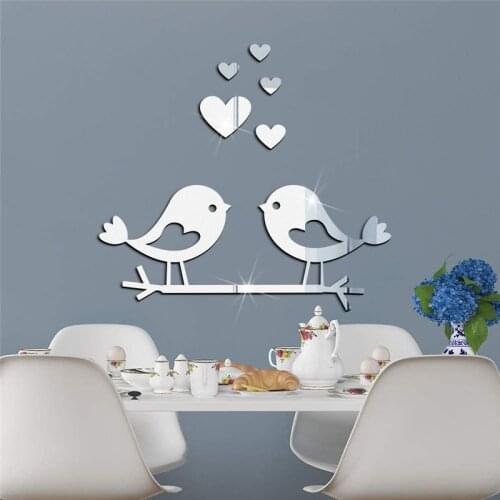 2021 New Couple Bird Love Wall Stickers Mirror Stickers Decal For Living Room Bedroom Bathroom Nordic Decor Vanity Small Mirror