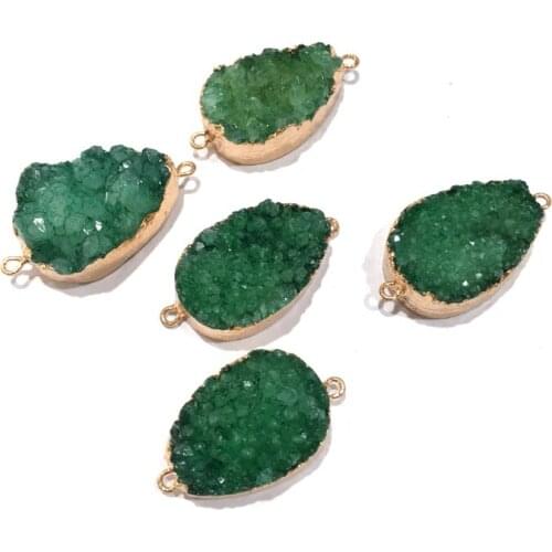 Natural Stone Quartz Water drop shape Pendants Crystal Cluster Double hole connector for Jewelry Making DIY Necklace Accessories