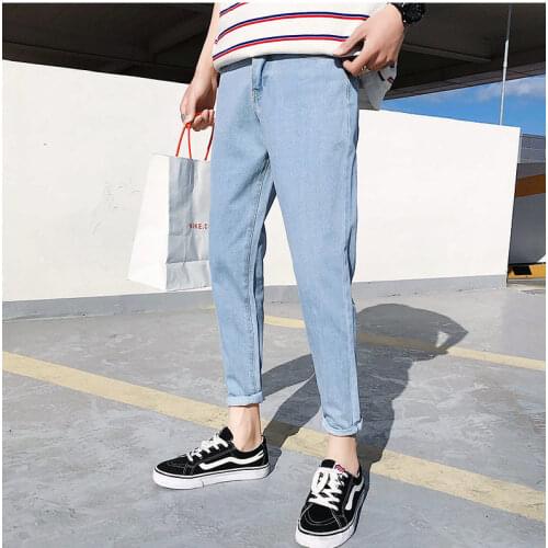 New 2020 Casual jeans mens ankle length pants casual washed hip-hop pants feet brand straight Slim jeans