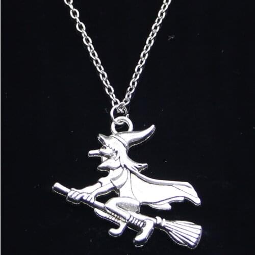 New Fashion Necklace 36x34mm witch on broomstick halloween Pendants Short Long Women Men Colar Gift Jewelry Choker