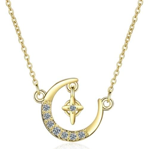 New Trendy Moon Star Cross Pendant Necklace For Women Jewelry Gold Charming Clavicle Necklaces Silver Plated Chain Choker Female