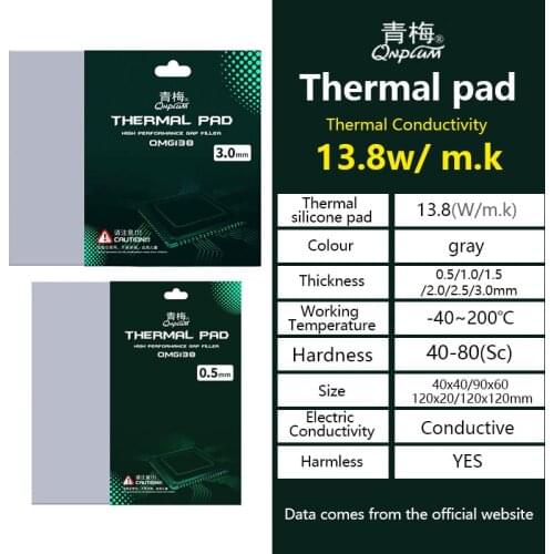 QNPLUM Heat Dissipation Silicone Pad CPU/GPU Card Water Cooling Motherboard Thermal Mat 13.8W/mk Multi-size Thermal Pad