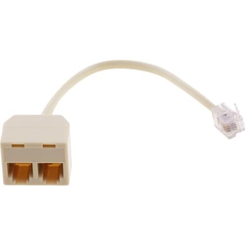 RJ11 6P4C Male To 2 Female Splitter Converter Telephone Adapter Cable Beige