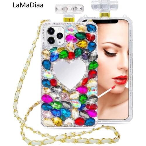 Luxury Bling Crystal Diamond Mirror Chain Handbag Perfume Bottle Lanyard Case For iPhone12 11 Pro XS MAX XR 6 7 8Plus Phone Case