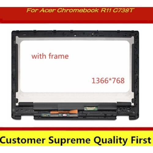 Free shipping 11.6" HD Replacement For Acer Chromebook R11 C738T Touch Digitizer LCD Screen Display+ Bezel Assembly 1366x768