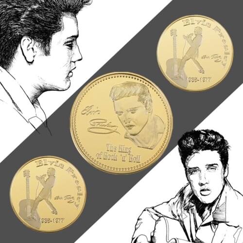 The King Of Rock Elvis Presley 1935-1977 Gold Commemorative Coin in Coin Holder Music Challenge Coin Collectble Gift For Fans
