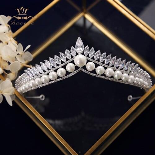 Bavoen Brides Zircon Tiara Crowns Evening European Pearl Hairbands Evening Hair Accessories Wedding Headwear