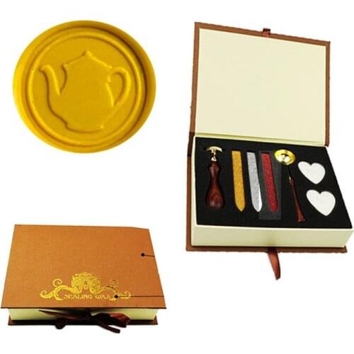 Vintage Kettle Custom Picture Logo Wedding Invitation Wax Seal Sealing Stamp Rosewood Handle Set