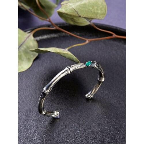 Vintage Chinese style makes old solid contentment peace bamboo 999 sterling silver lovers bracelet gift